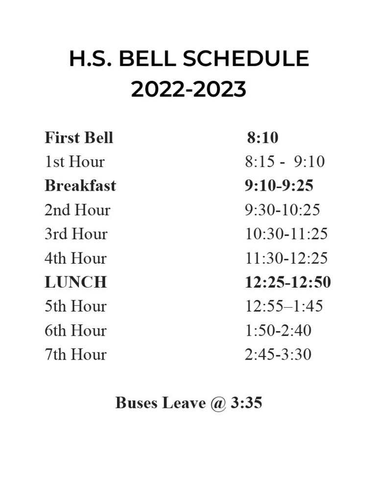 HS-JH Bell Schedule 2022-23